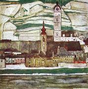 Egon Schiele Stein on the Danube with Terraced Vineyards oil painting